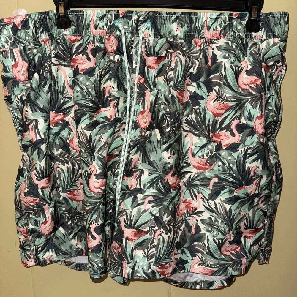 Good fellow flamingo/palm print swim trunks mens XXL L bathing suit short
